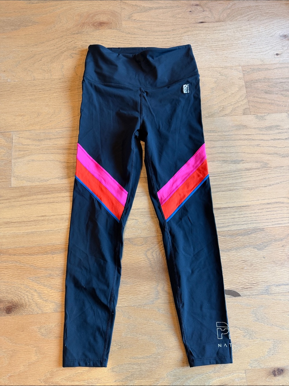 PE Nation Black Leggings with Pink and Red Chevron Stripes M